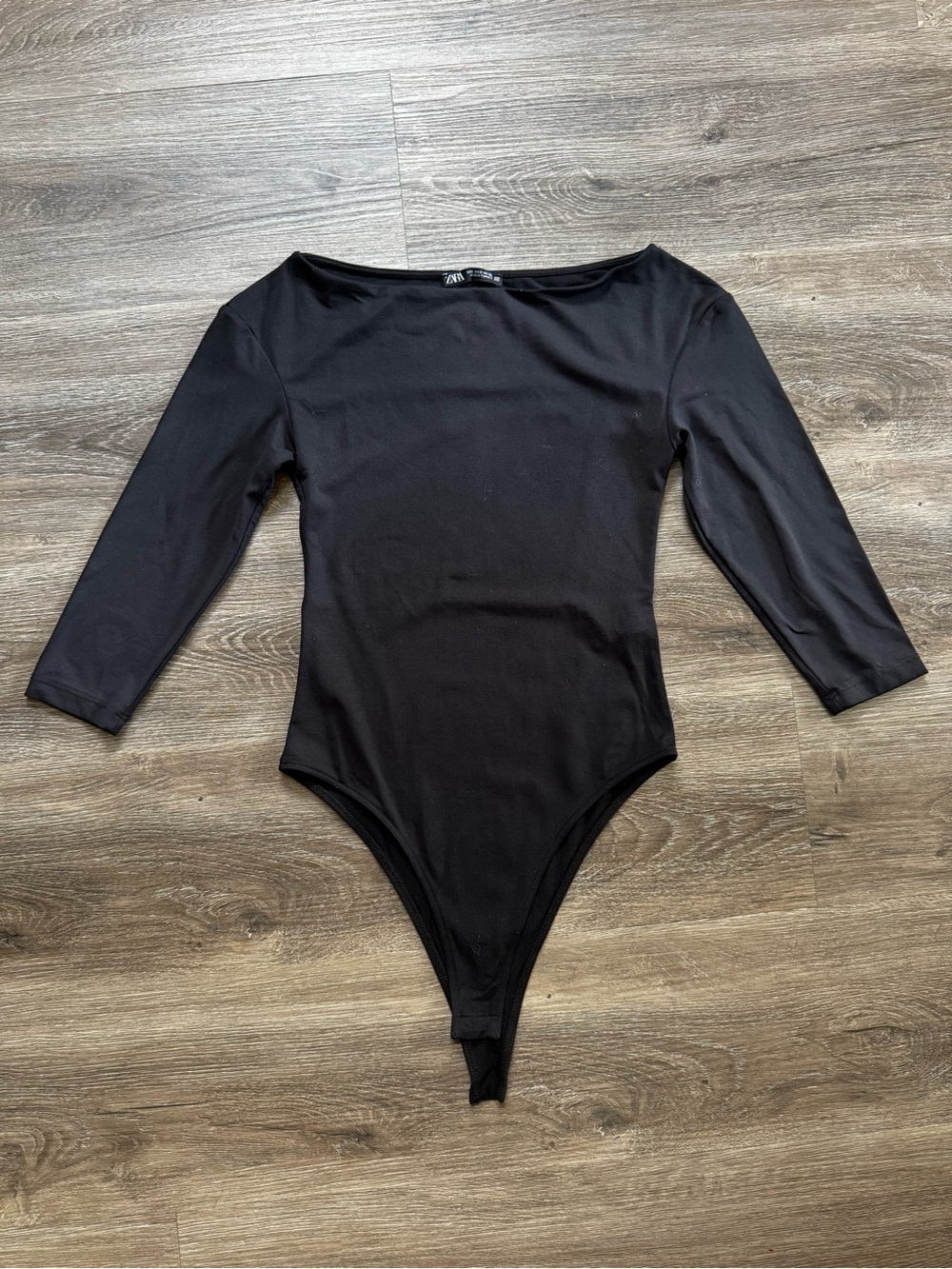 Zara Black Stretch 3/4 Sleeve Boatneck Ballet Bodysuit S